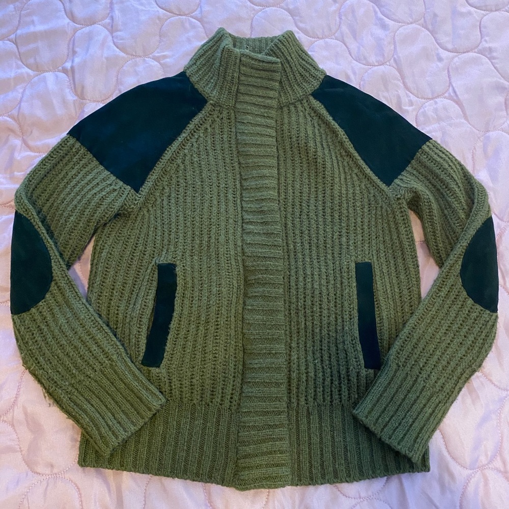 Madewell zip-up Cardigan w/suede Patches EUC